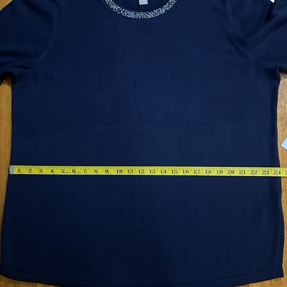 Chico's Blue Boxy 3/4 Sleeve Sweater Size 4 Sparkle Detail Lagenlook Relaxed - Picture 8 of 12